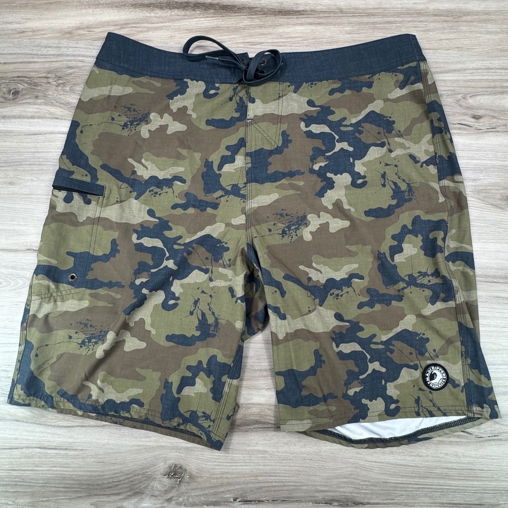 Maui Rippers Mens Camouflage 22" Board Shorts Size 38 Green Camo Surf